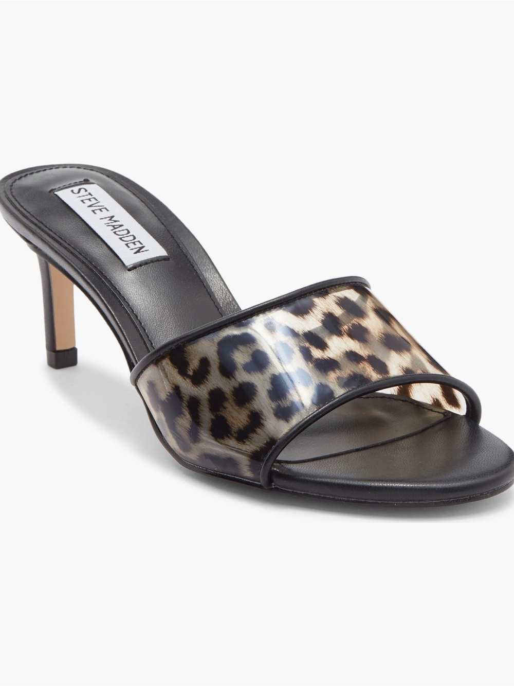 Steve Madden Leopard-Print Slide Mule in Black and Tan